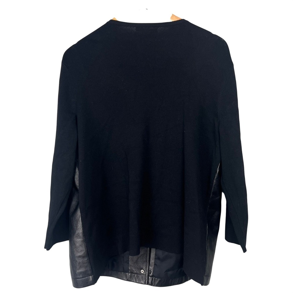 Anne Klein Black Rib Knit Leather Front Cardigan Sweater 1X Business Office Chic - Picture 4 of 7